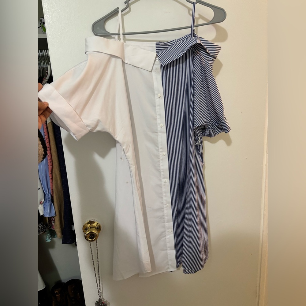 ONLY Blue and White Striped Shirt dress